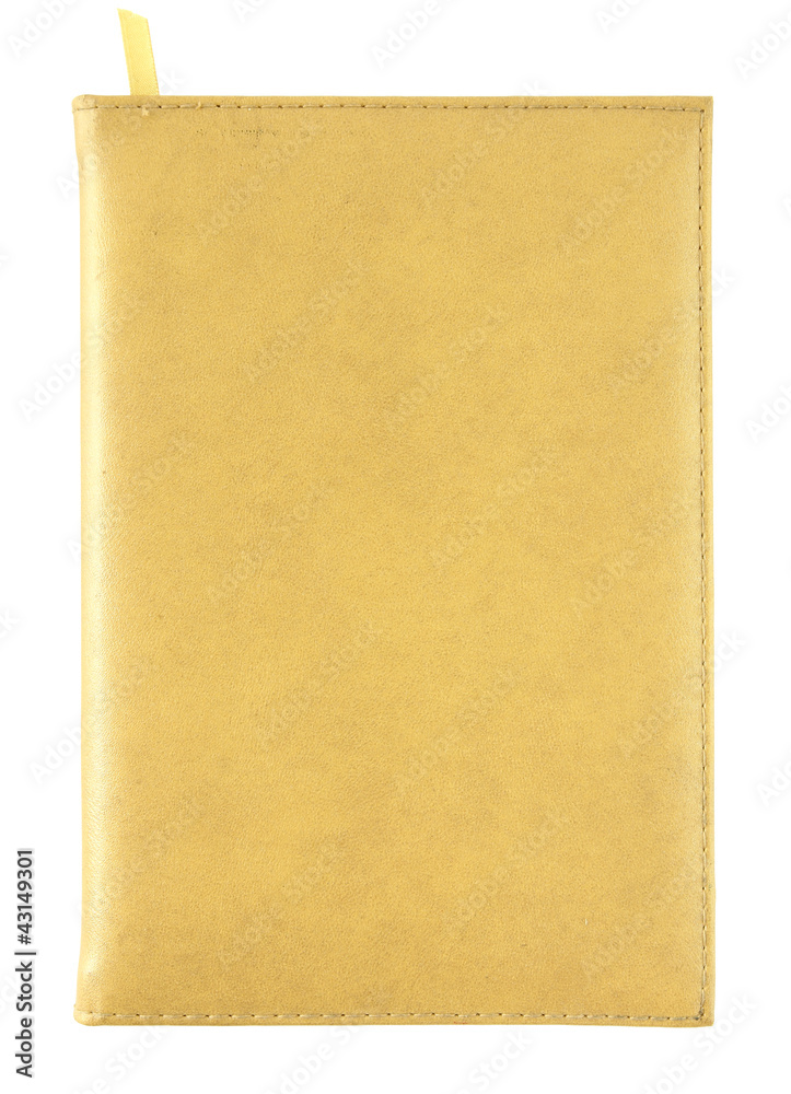 yellow leather notebook cover isolated on white