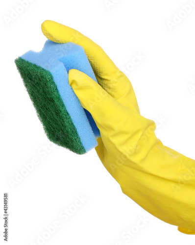 Valokuva Sponge in hand isolated on white