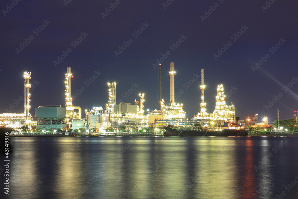 refinery plant area at night
