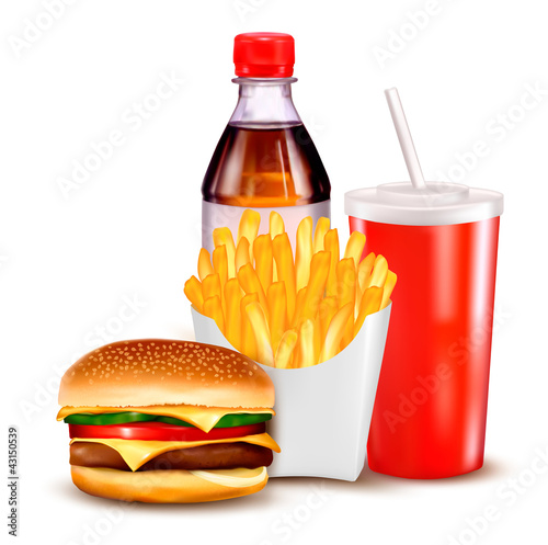 Group of fast food products. Vector illustration.