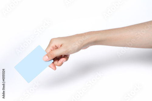 hand holding business card.
