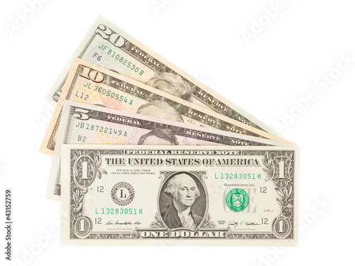 Several paper american dollars isolated