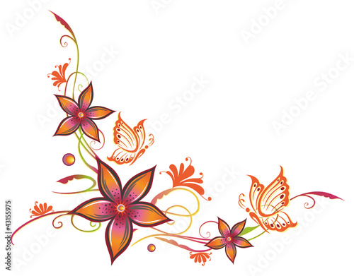 Ranke, flora, Blumen, Blüten, filigran, orange, pink