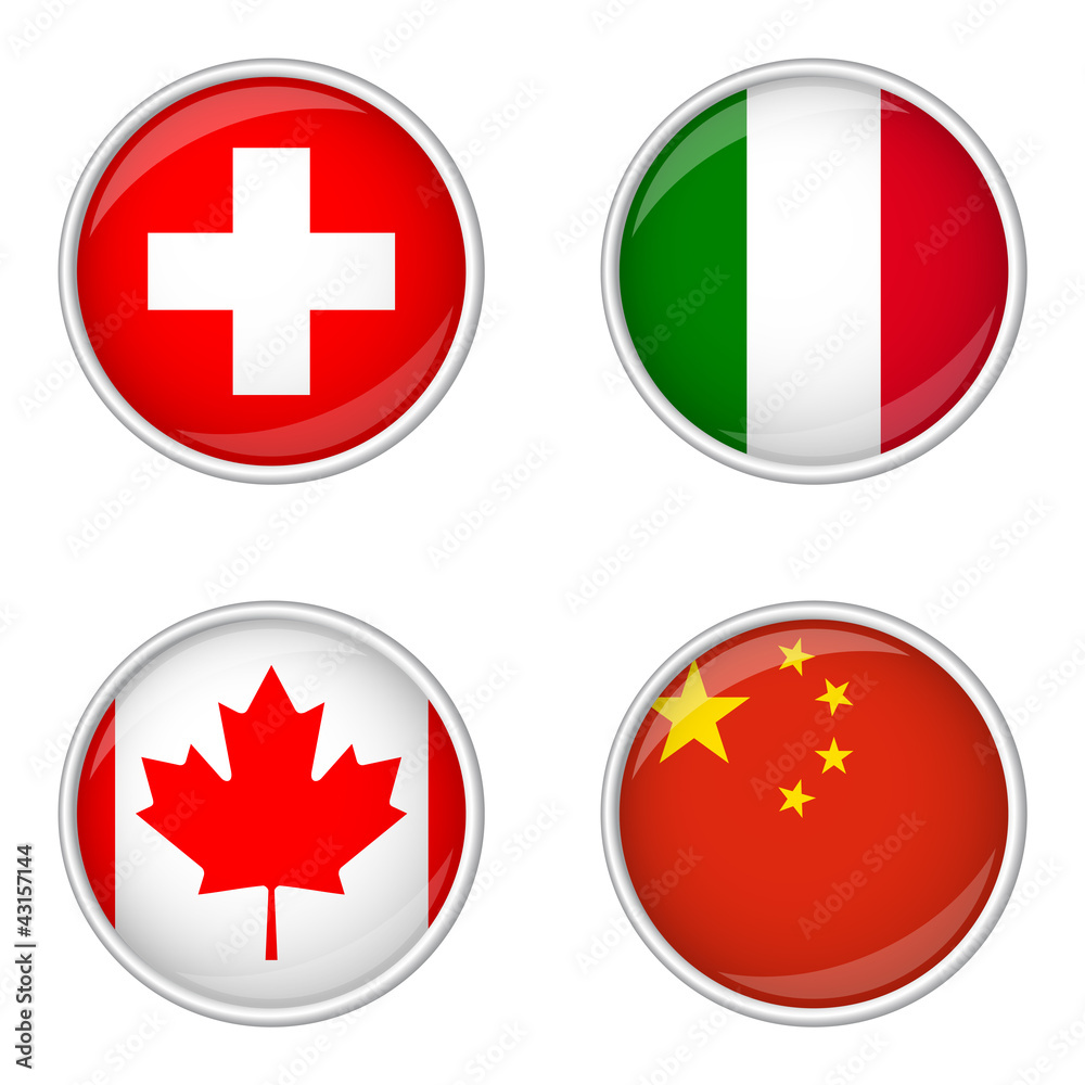 Fototapeta premium Button Sammlung - Schweiz, Italien, Kanada, China