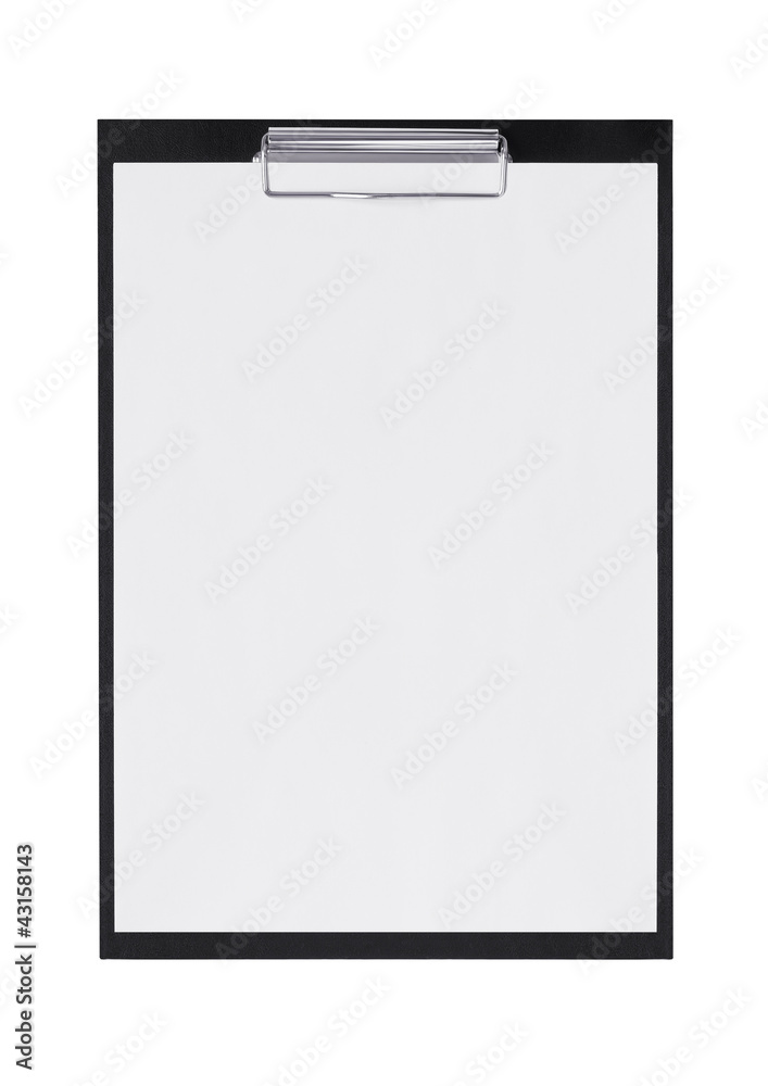 Clipboard with blank paper on a white background Clipboard with blank paper on a white background