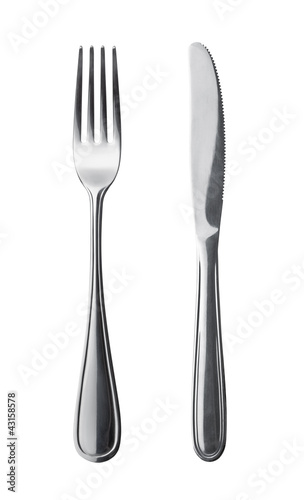 Flatware on white background. Fork and knife.