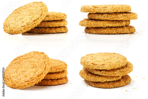 Set of wheat Biscuits on white background.