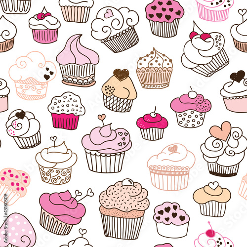 Seamless cupcake illustration pattern in vector