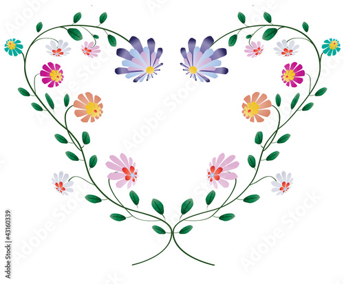 Heart frame from colotful flowers vector illustration isolated o