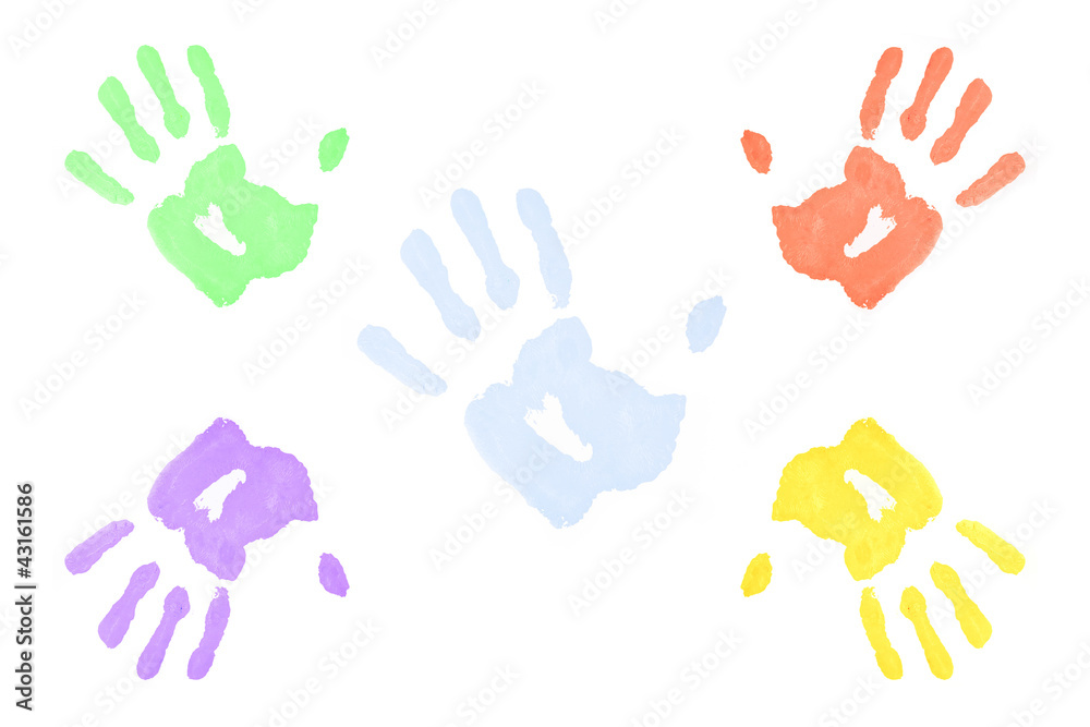 Five multicored handprints