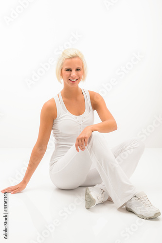 White fitness woman relax at Pilates exercise