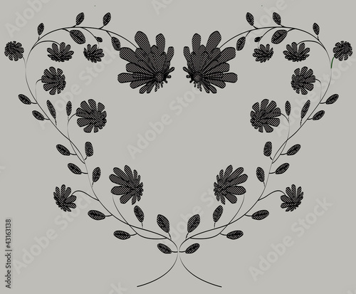 Heart classic frame from flowers vector illustration on grey bac