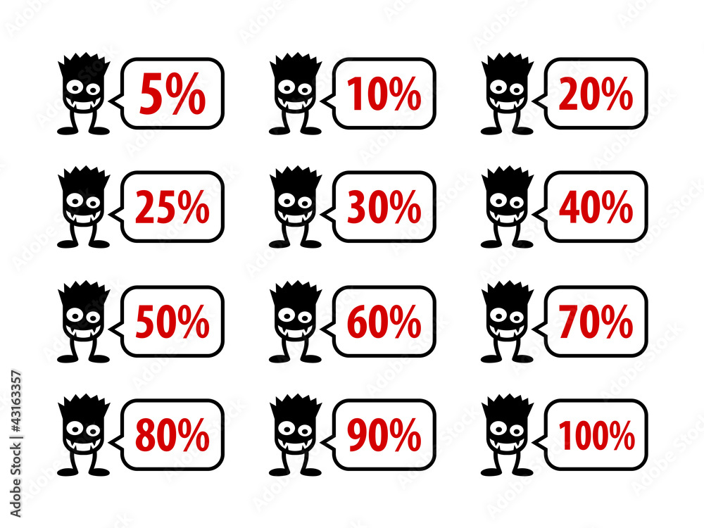 Set of discount numbers with funny monster.