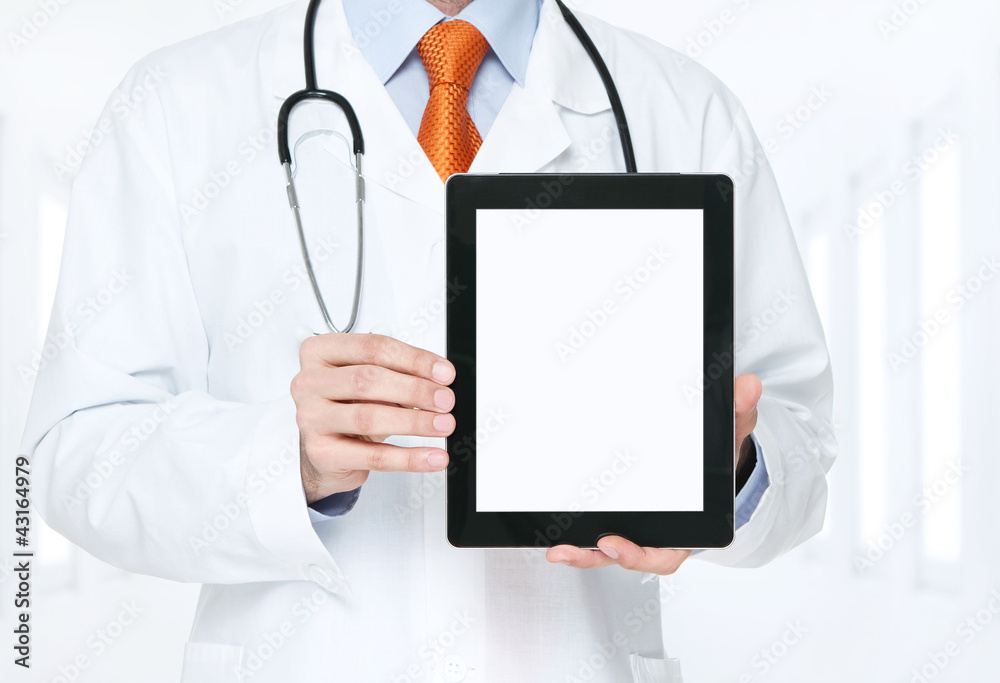 Doctor holding blank digital tablet with clipping path for the s Doctor holding blank digital tablet with clipping path for the s