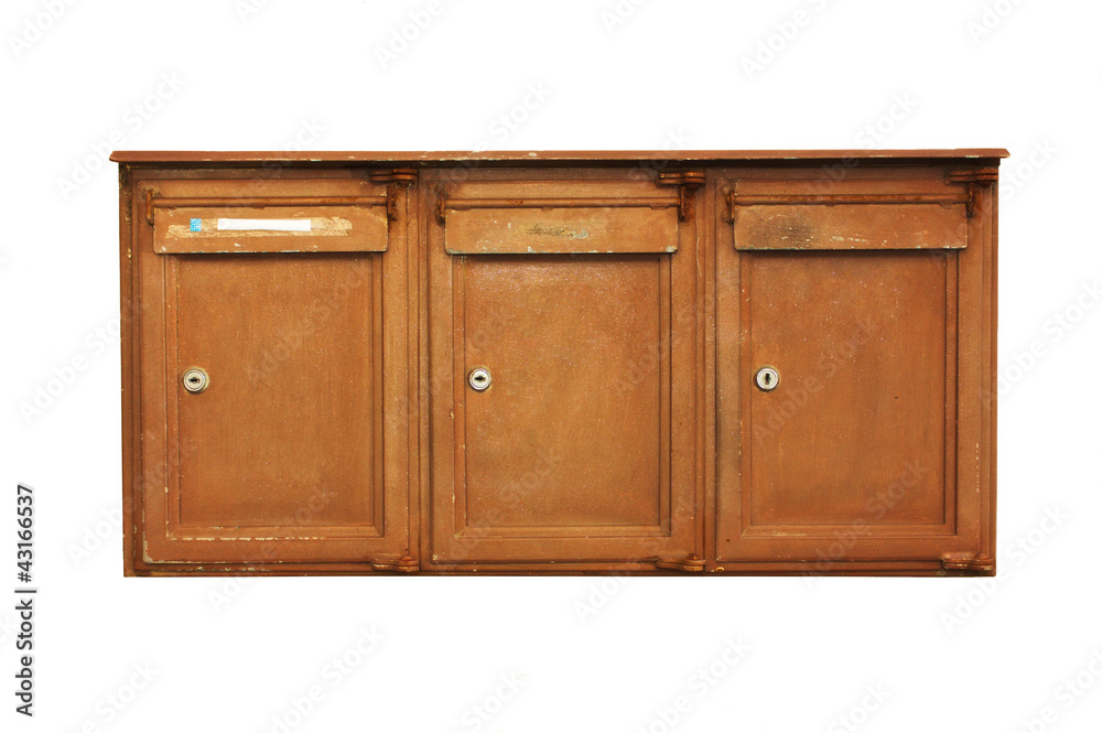 Fototapeta premium Antique metal mail box isolated on white
