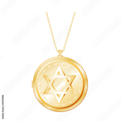 Vintage Star of David Engraved Gold Locket, chain necklace