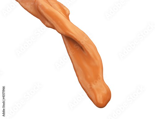 close-up view of flowing caramel from below