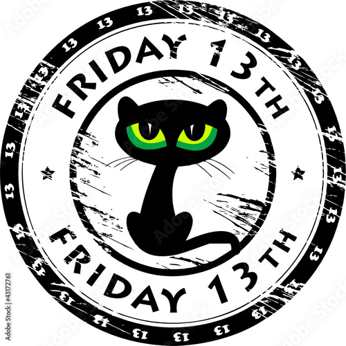 Stamp with black cat and the words Friday 13th inside, vector