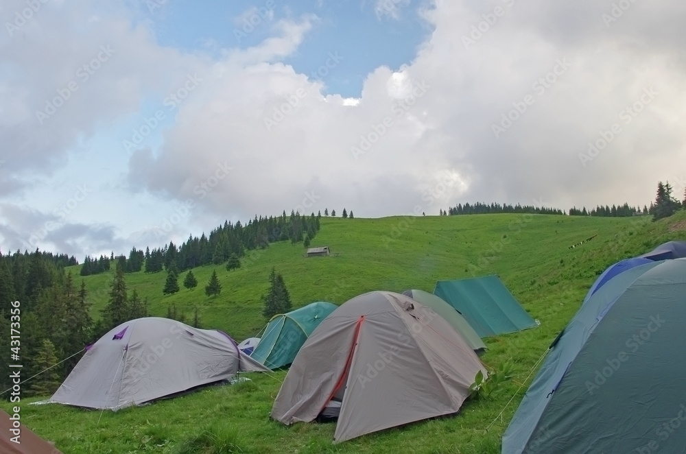 Tents on mountain