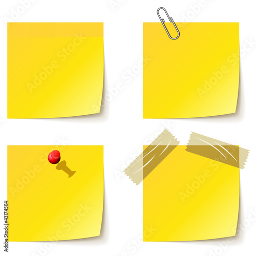 Yellow notice papers isolated on white.