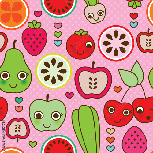 Seamless fruit kitchen pattern background in vector