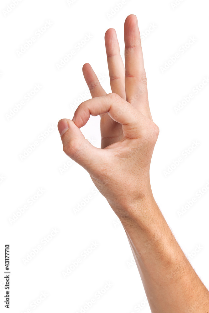 Hand is showing OK sign isolated on white Hand is showing OK sign isolated on white