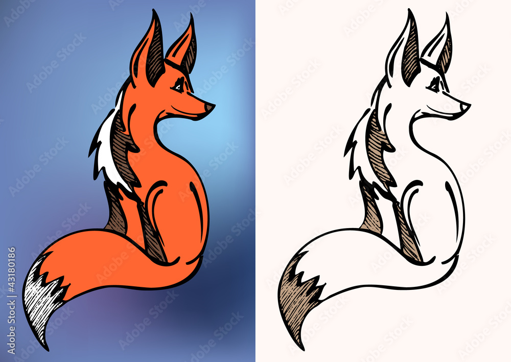 red and blak & white fox symbol red and blak & white fox symbol
