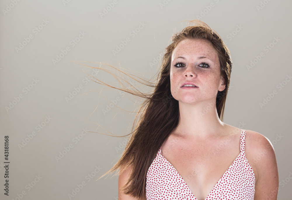 Beautiful sensual girl, with windy hair