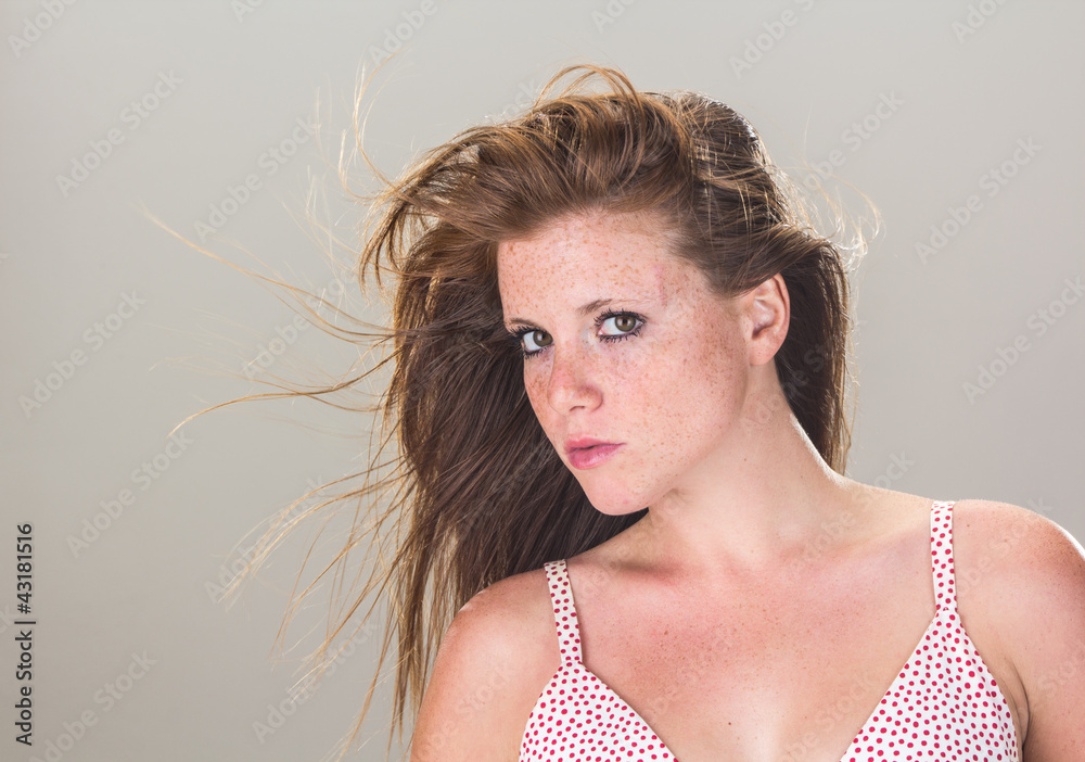 Beautiful sensual girl, with windy hair