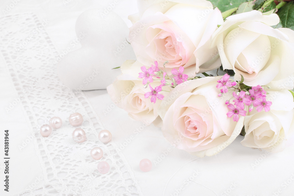 White roses with perls