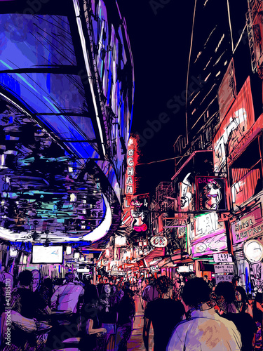 nightlife in a street of Bangkok in Thailand