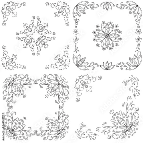 Set abstract floral backgrounds, outline