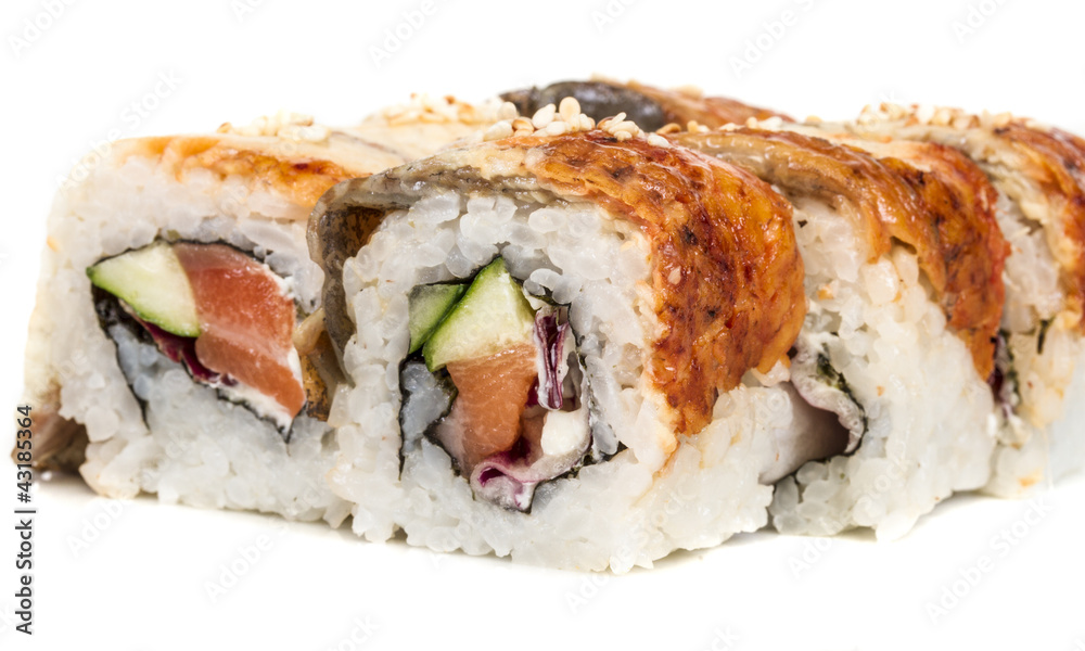 Japanese traditional Cuisine - Maki Roll with Cucumber , Cream C Japanese traditional Cuisine - Maki Roll with Cucumber , Cream C