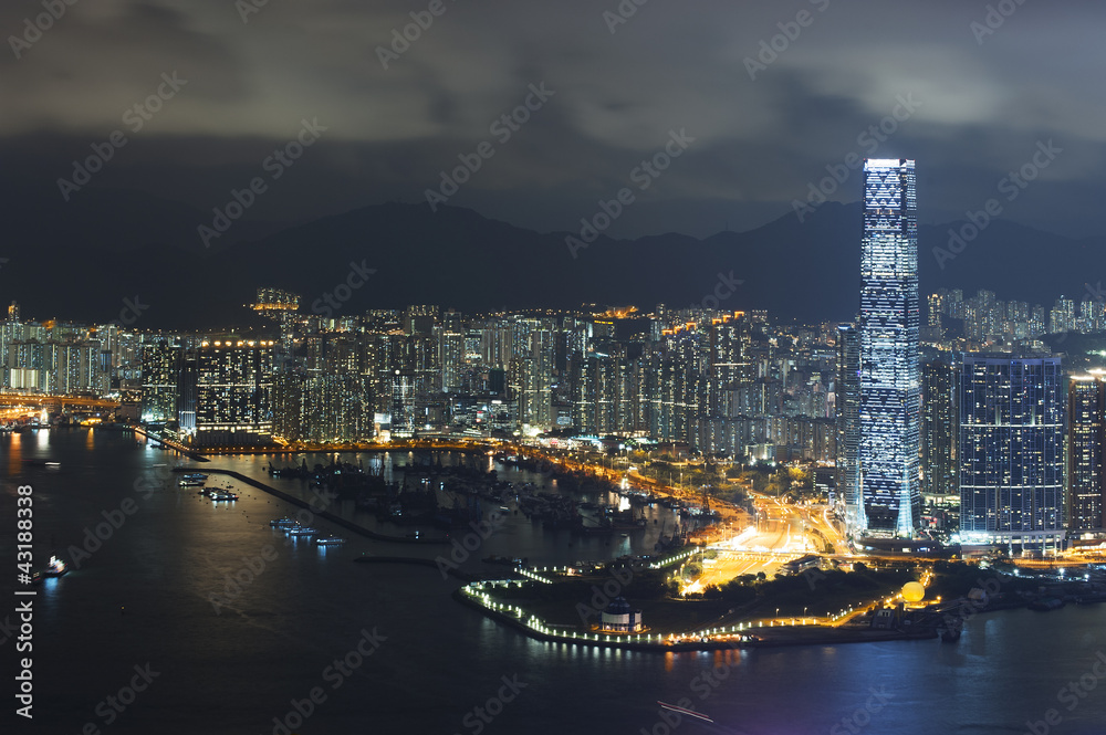 View of Victoria harbor from the peak at Hong Kong