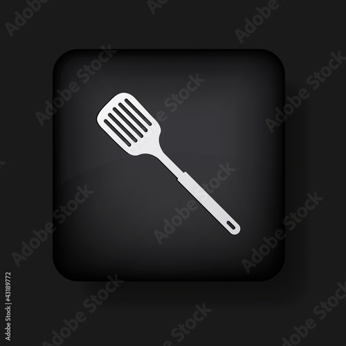 Vector slotted kitchen spoon icon on black. Eps 10