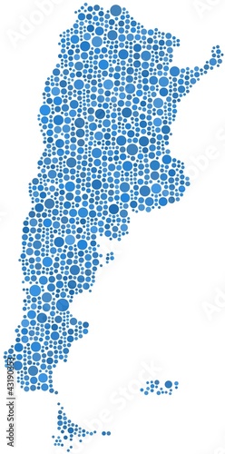Map of Argentina (Latin America) in a mosaic of blue circles