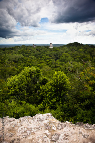 Mayan ruins in Tikal site, Guatemala. View from temple IV