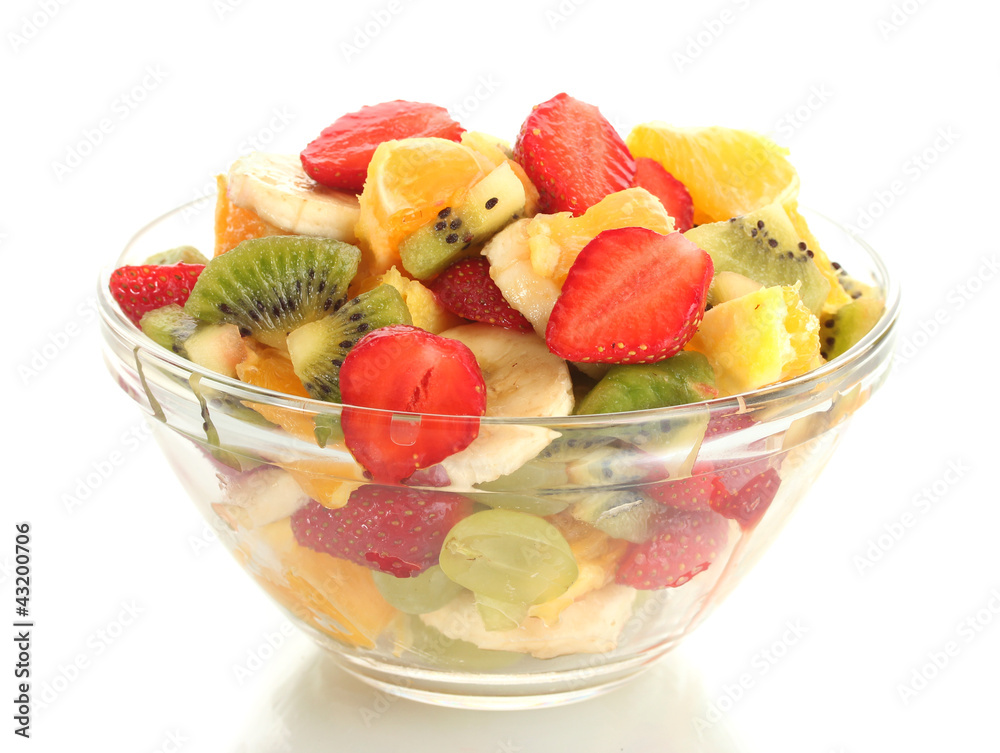 glass bowl with fresh fruits salad isolated on white glass bowl with fresh fruits salad isolated on white