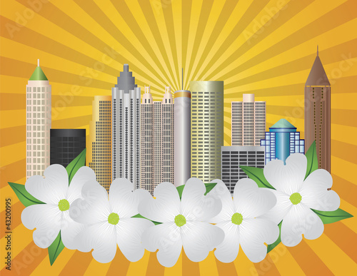 Atlanta Georgia City Skyline with Dogwood Illustration