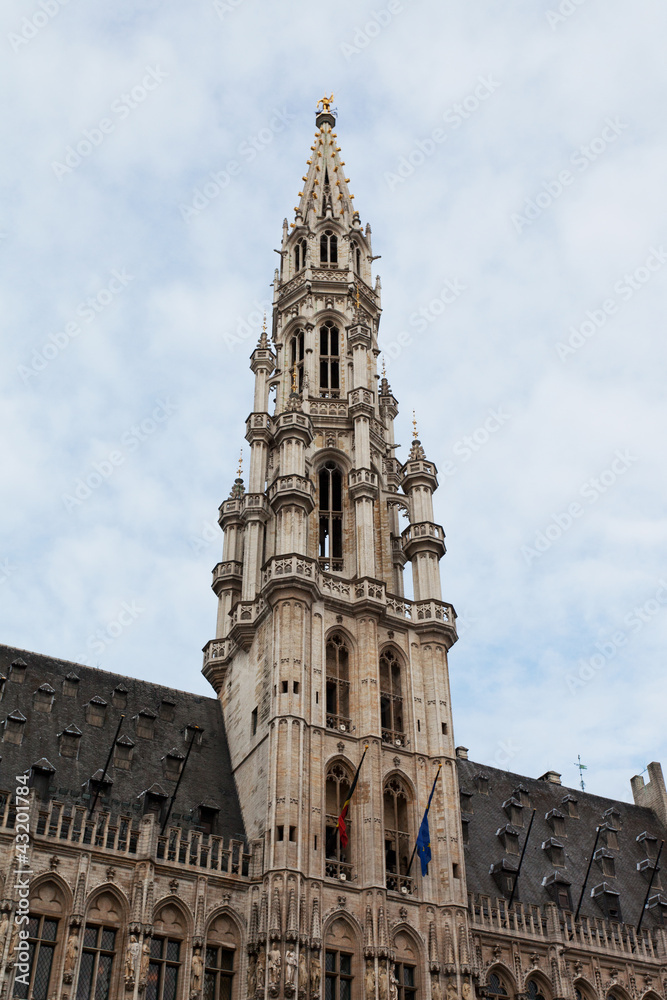 Town hall tower in Brussels close up Town hall tower in Brussels close up