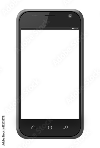 Realistic mobile phone with blank screen isolated on white backg