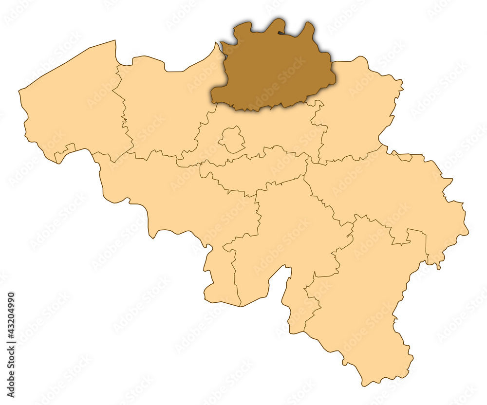 Obraz premium Map of Belgium, Antwerp highlighted