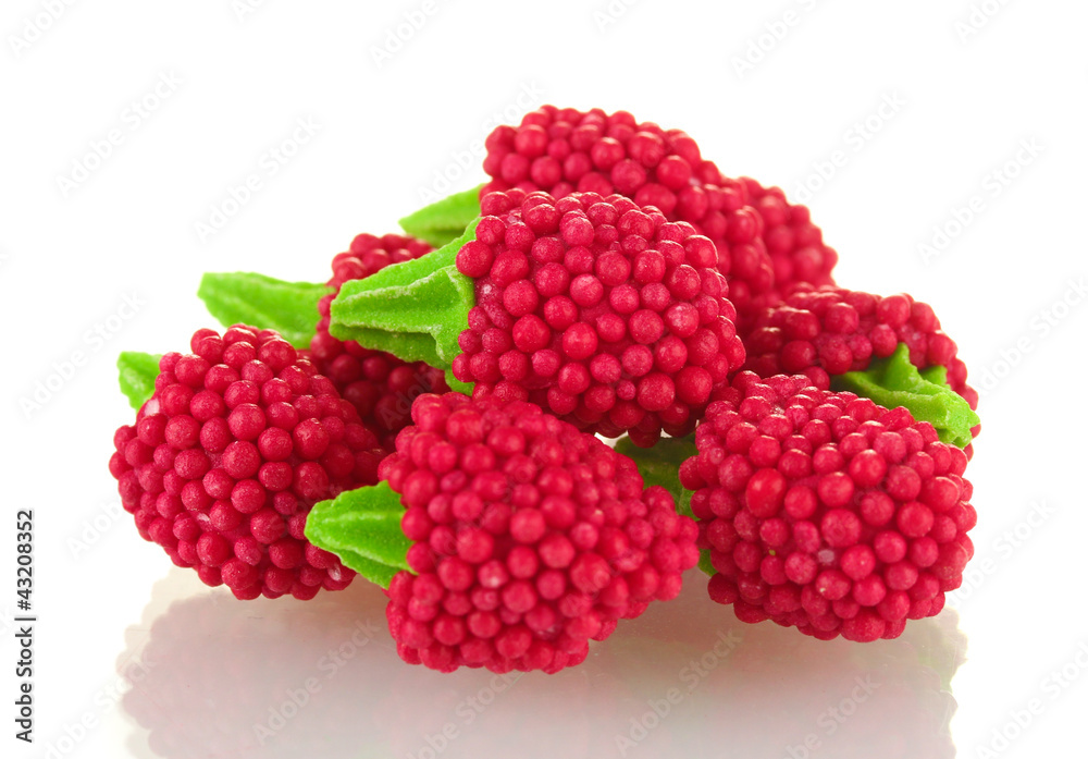red candy raspberries isolated on white red candy raspberries isolated on white