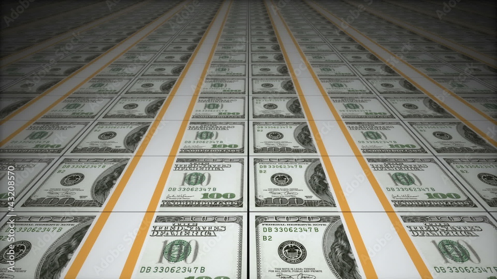 Money conveyor, dollars, loop-able 3d animation