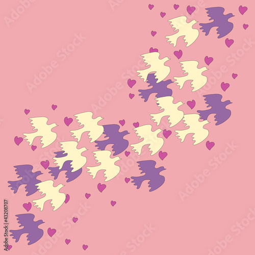 Flock of birds on a pink background