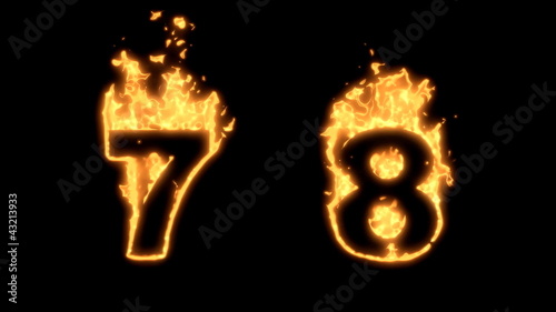 Numbers 7 and 8 bursting into flames.