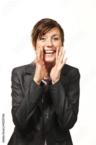 beautiful businesswoman portrait, isolated on white background