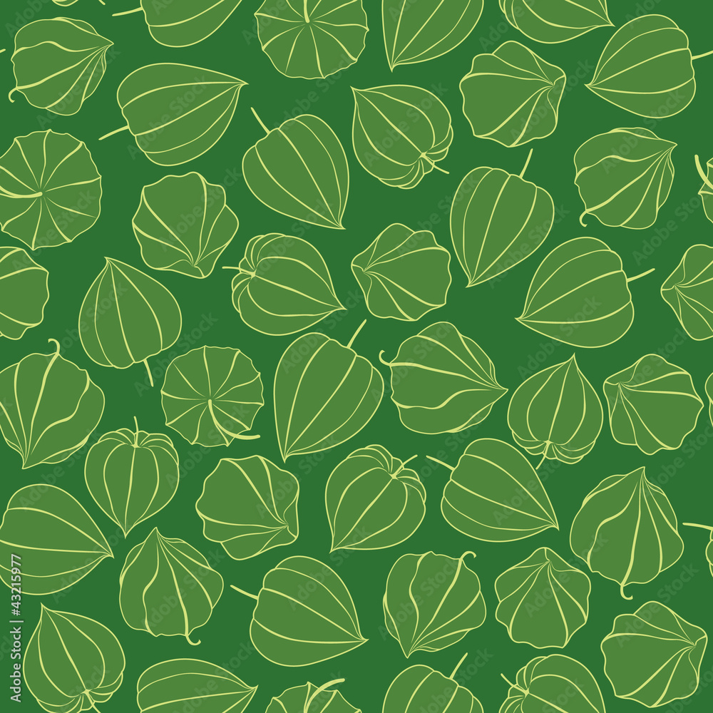 seamless pattern with winter cherry on green background, Print seamless pattern with winter cherry on green background, Print
