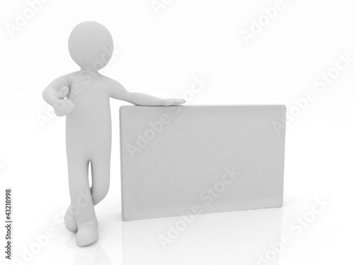 3d human with blank billboard isolated