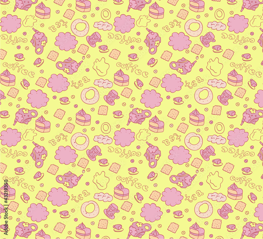 Tea pattern on yellow background Tea pattern on yellow background